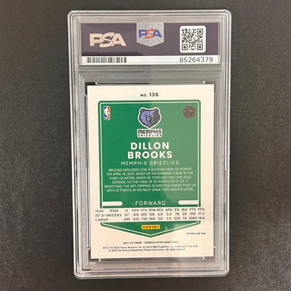2021-22 Panini Donruss Optic #136 Dillon Brooks Signed Card AUTO PSA Slabbed Gri