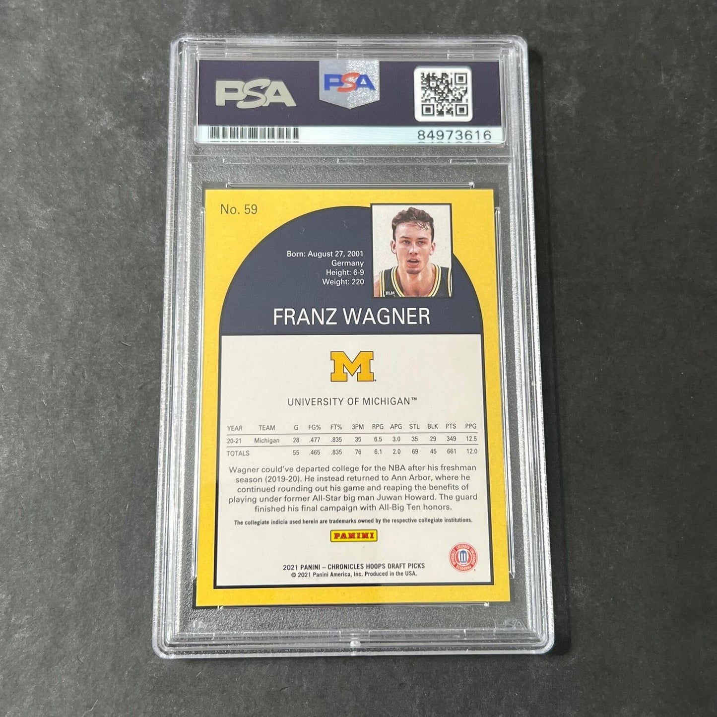2021-22 Chronicles Hoops Draft Picks #59 Franz Wagner Signed Card AUTO PSA Slabb