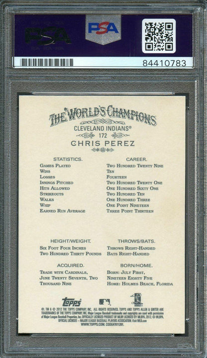 2012 Topps Allen and Ginter #172 Chris Perez Signed Card PSA Slabbed Auto Grade