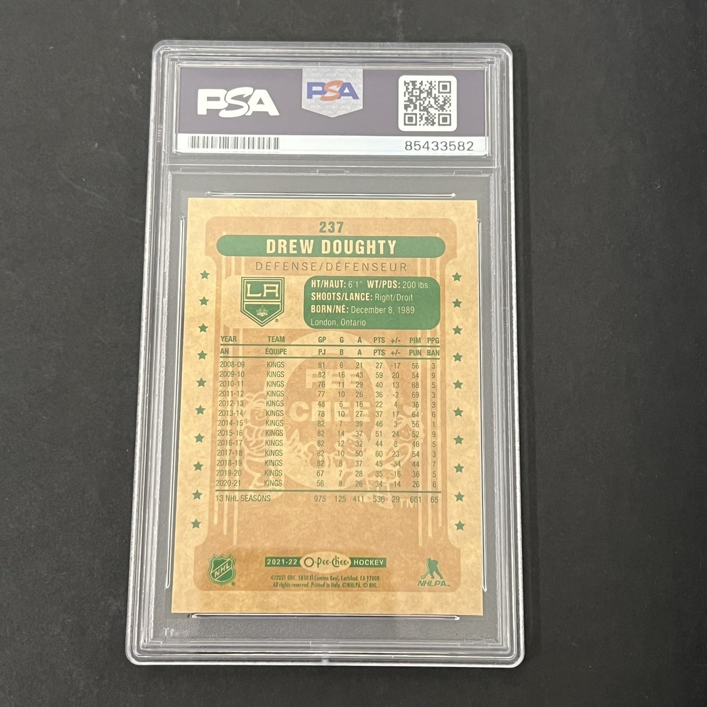 2021 O-Pee-Chee Hockey #237 Drew Doughty Retro signed card PSA Auto 10