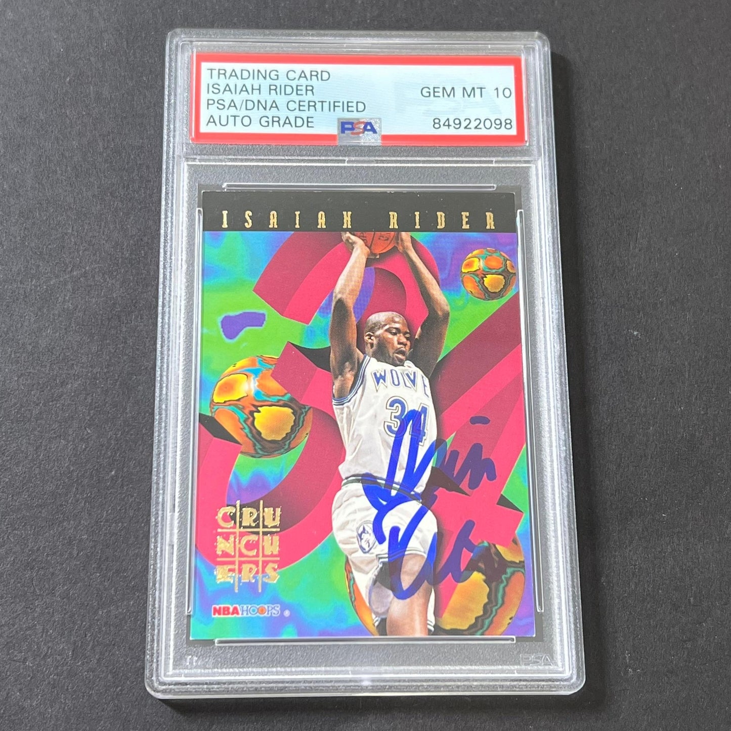 1995 NBA Hoops #21 Signed Card Isaiah Rider AUTO GRADE 10 PSA Slabbed Timberwolv