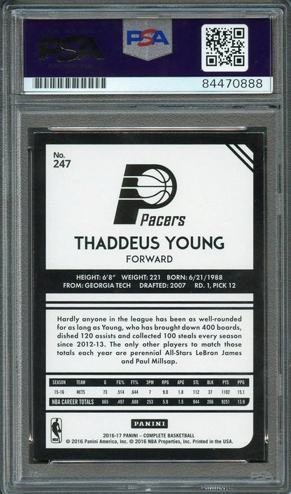 2016-17 Panini Complete #247 Thaddeus Young Signed Card AUTO 10 PSA Slabbed Pace