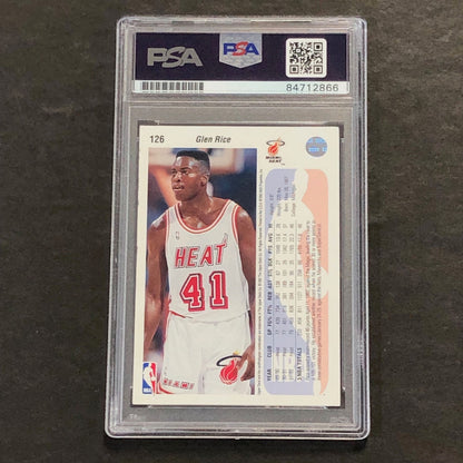 1992-93 Upper Deck #126 Glen Rice Signed Card PSA Slabbed Heat