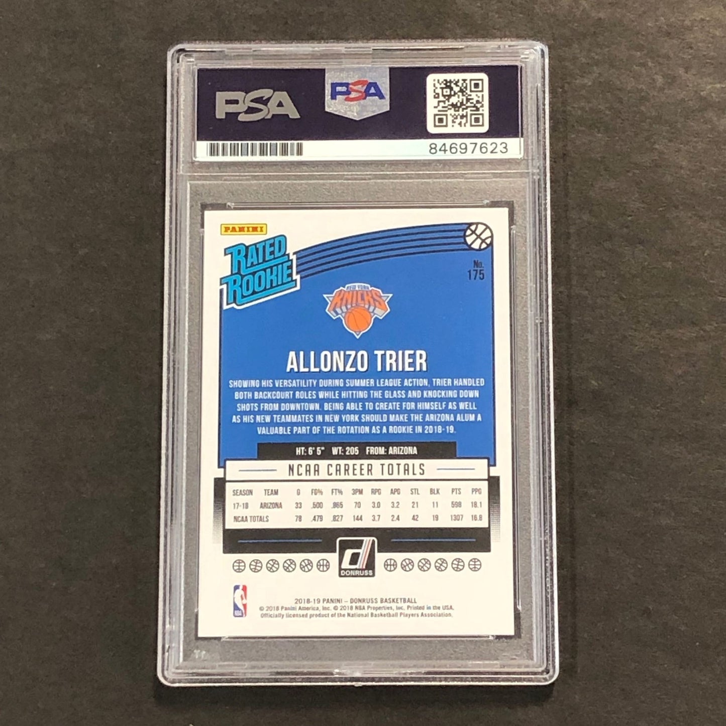 2018-19 Donruss Rated Rookie #175 Allonzo Trier Signed Card AUTO PSA Slabbed RC