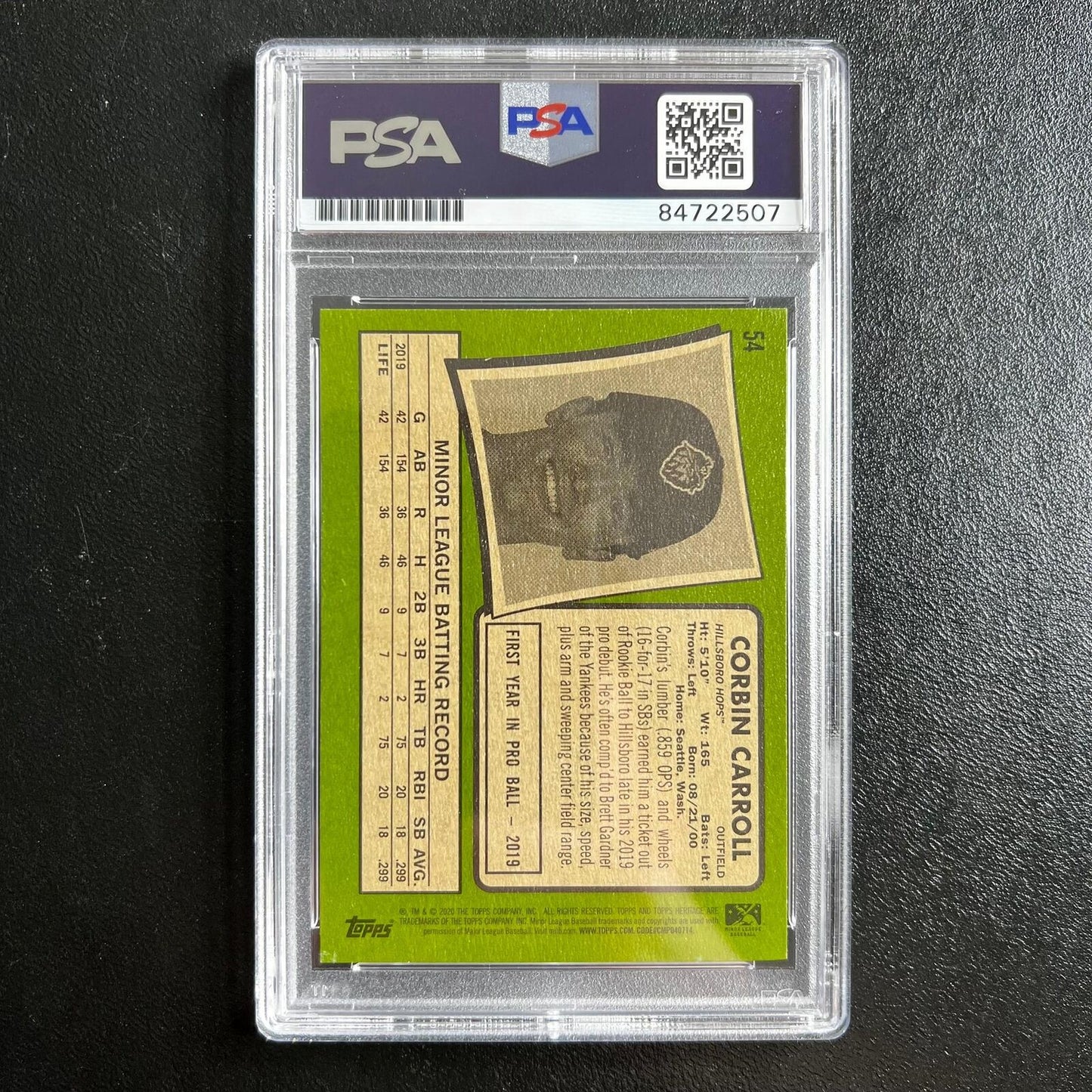 2020 Topps Heritage #54 signed by Corbin Carroll PSA/DNA Arizona Diamondbacks Au