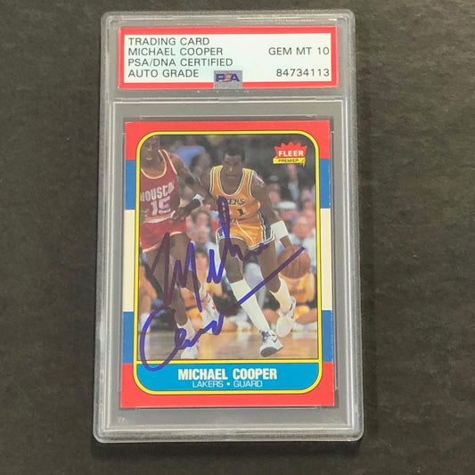 1986 Fleer #17 Michael Cooper Signed Card AUTO 10 PSA Slabbed Lakers