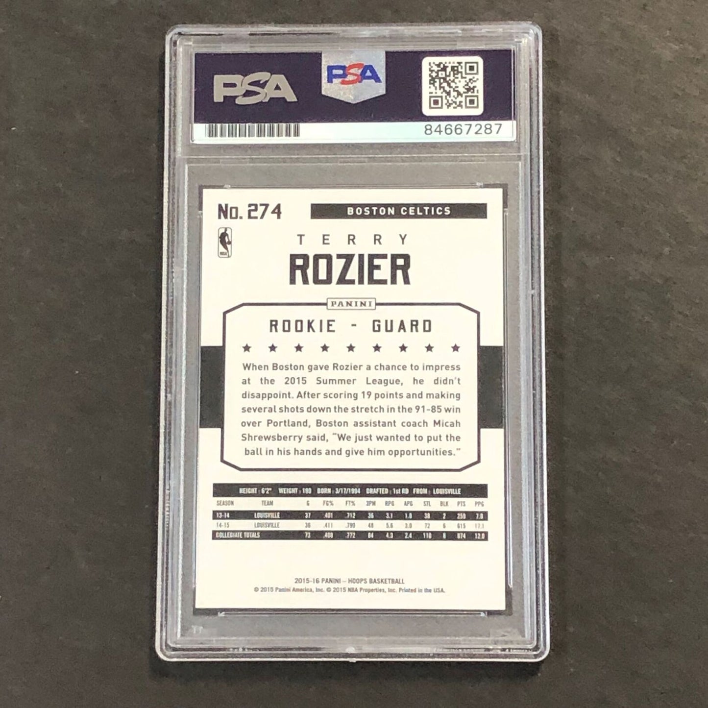2015-16 NBA Hoops #274 Terry Rozier Signed Card AUTO GRADE 10 PSA/DNA Slabbed RC