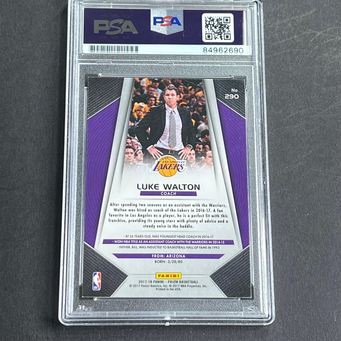 2017-18 Panini Prizim #290 Luke Walton Signed Card PSA AUTO Grade 10 Slabbed Lak