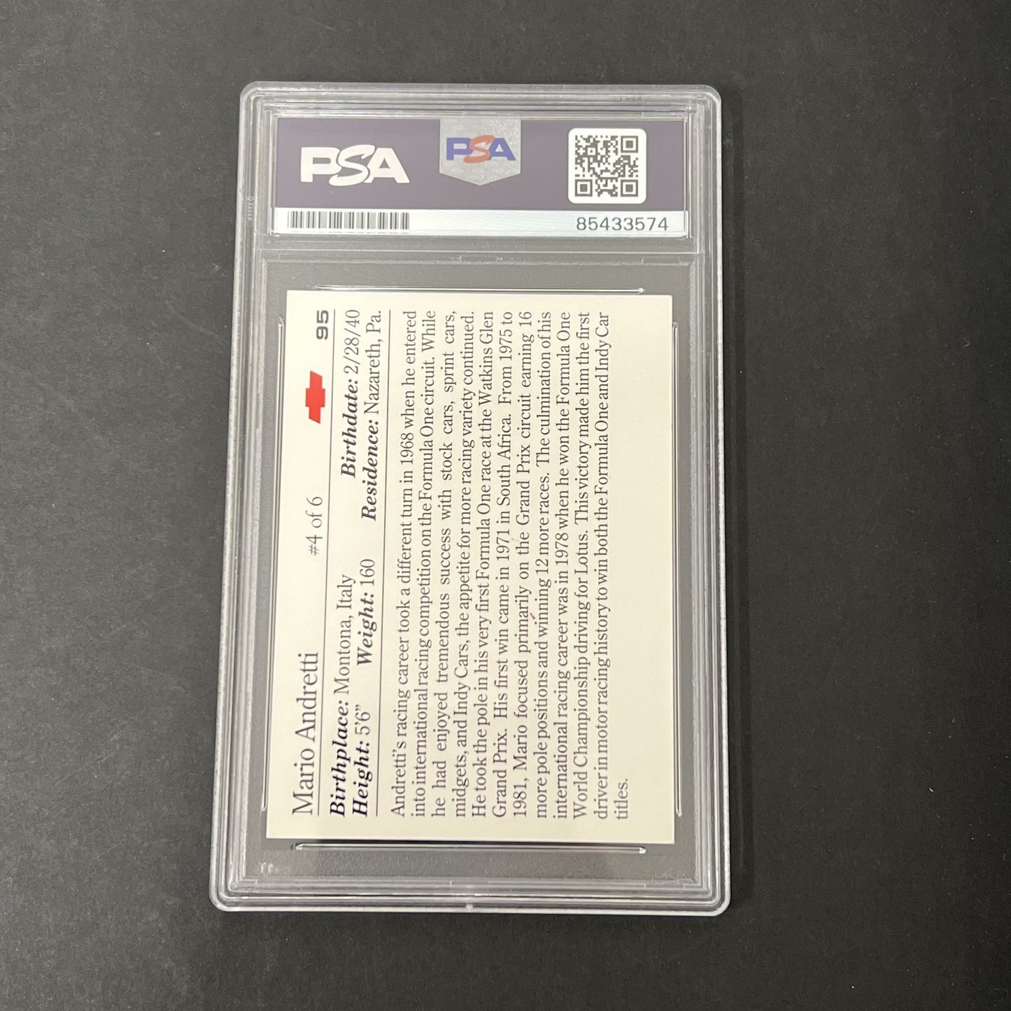 1991 Collect-A-Card #95 Mario Andretti Vette Set signed card PSA Auto 10