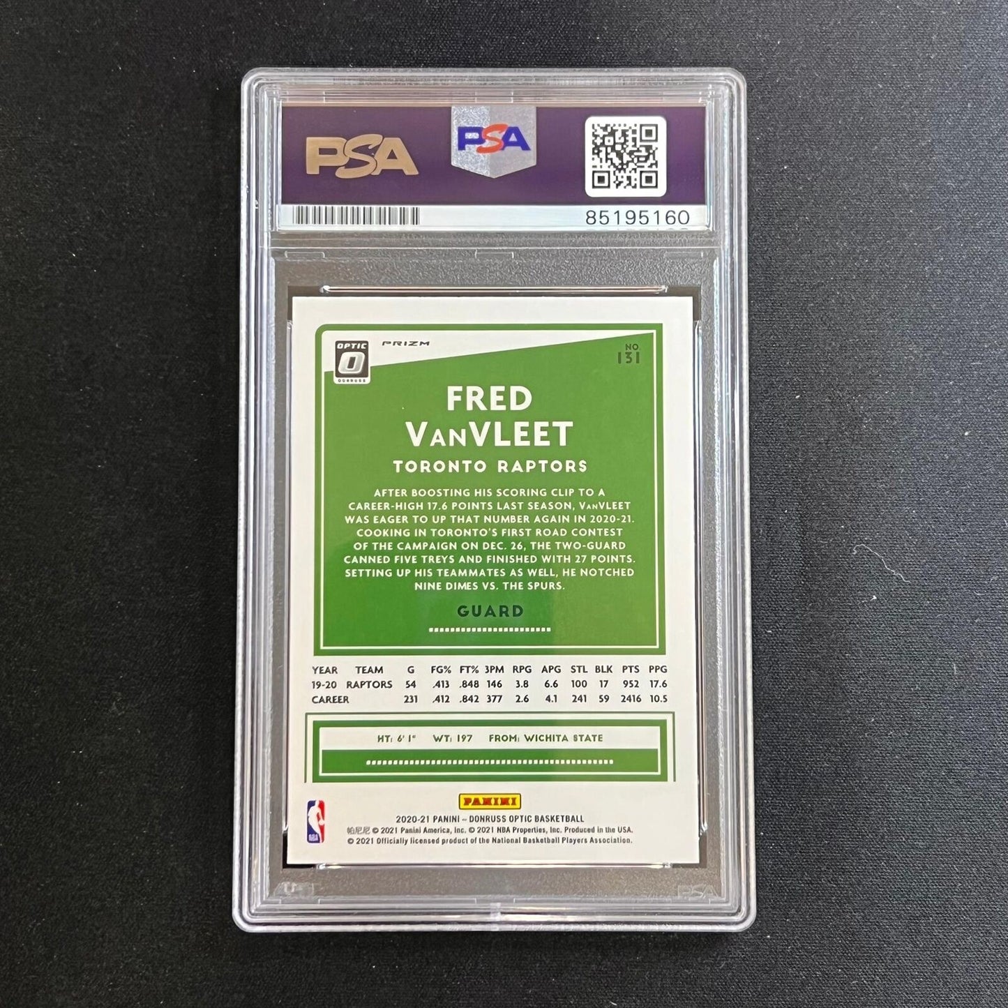 2020-21 Panini Donruss Optic Purple #131 Fred VanVleet Signed Card AUTO PSA Slab
