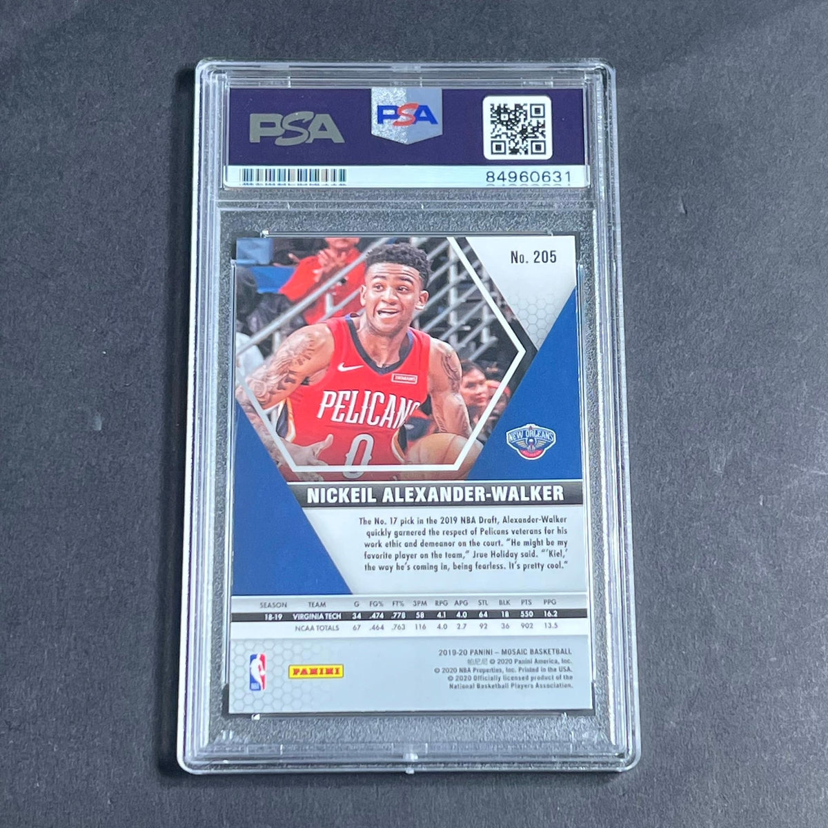 2019-20 Panini Mosaic Silver #205 Nickeil Alexander-Walker Signed Card AUTO PSA