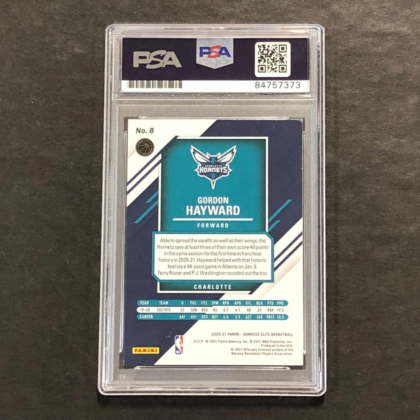 2020-21 Panini Donruss Elite #8 Gordon Hayward Signed AUTO 10 PSA Slabbed Hornet