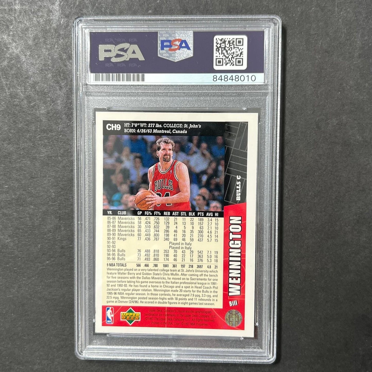 1996 Upper Deck #CH9 Bill Wennington Signed Card PSA Slabbed Bulls