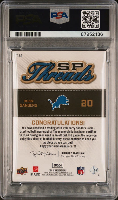 2009 SP Threads Patch #T-BS Barry Sanders Signed Card PSA Authentic AUTO 9 Slabb
