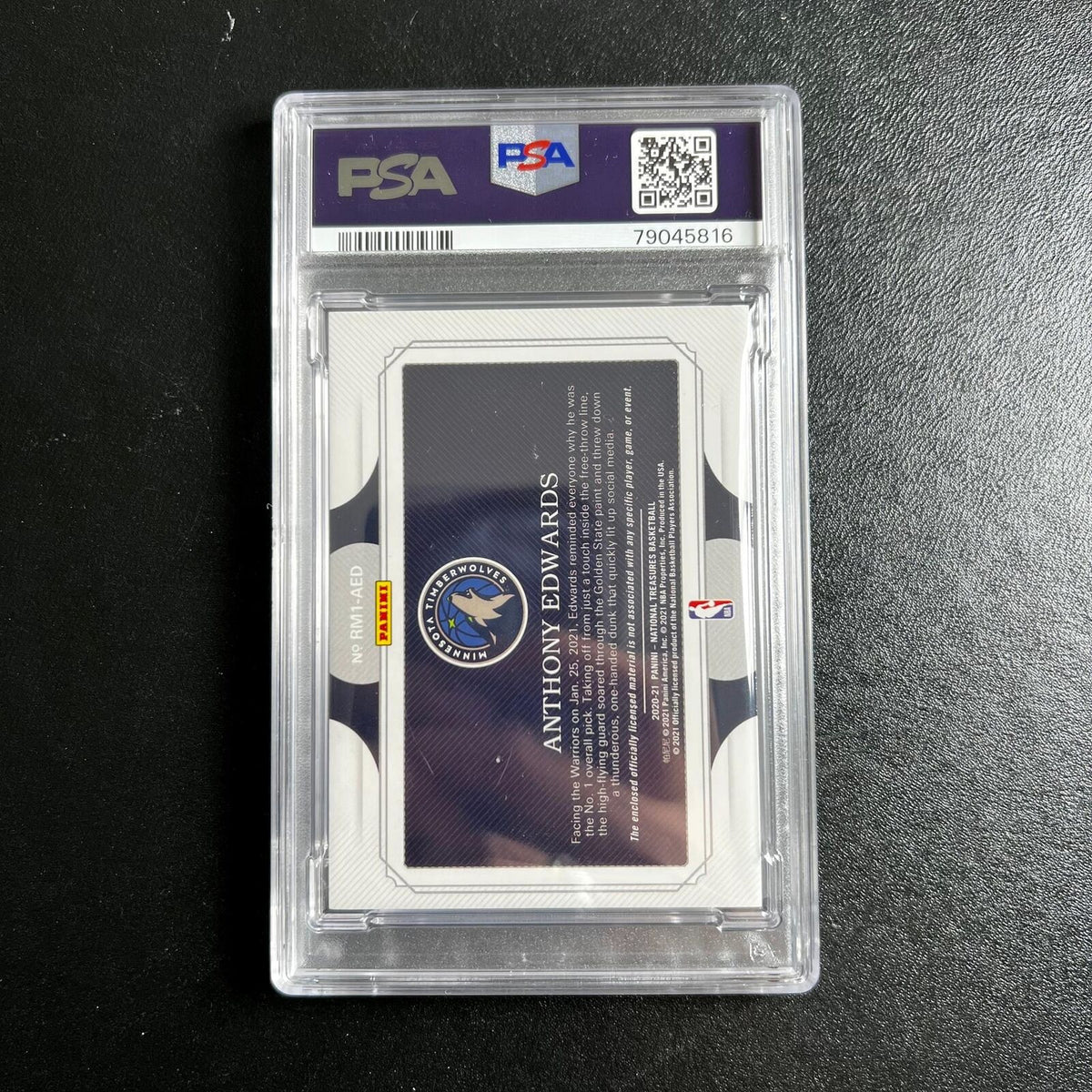 2020 National Treasure Rookie Materials #AED /99 Anthony Edwards PSA AUTO 10 RC