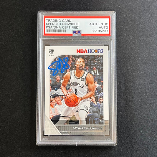 2019-20 NBA Hoops #13 Spencer Dinwiddie Signed Card AUTO PSA Slabbed Nets