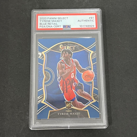 2020-21 Panini Select #81 Tyrese Maxey Signed Card AUTO PSA 76ers RC