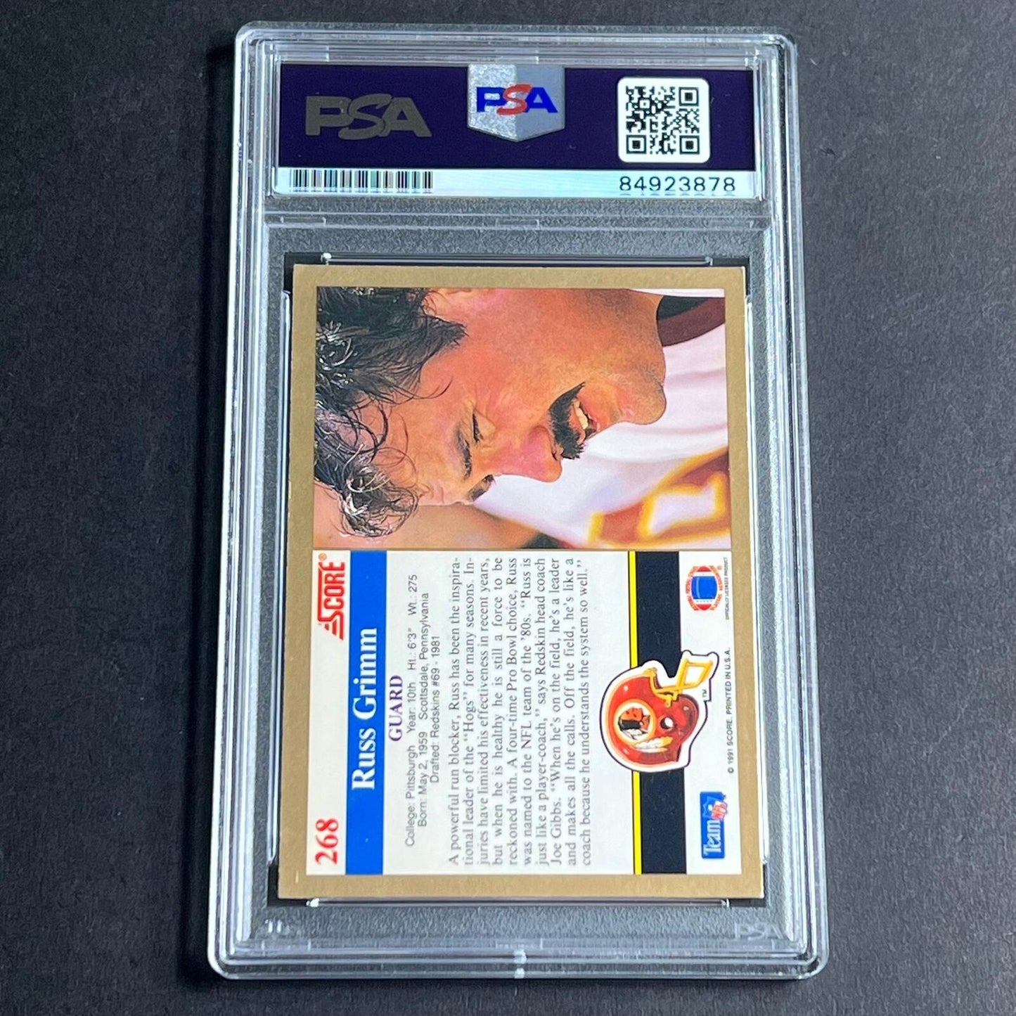 1991 Score #268 Russ Grimm Signed Card AUTO PSA Slabbed Washington