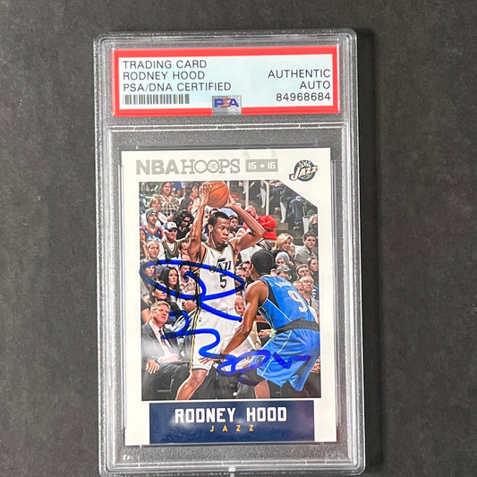 2015-16 NBA Hoops #98 Rodney Hood Signed Card AUTO PSA Slabbed Jazz