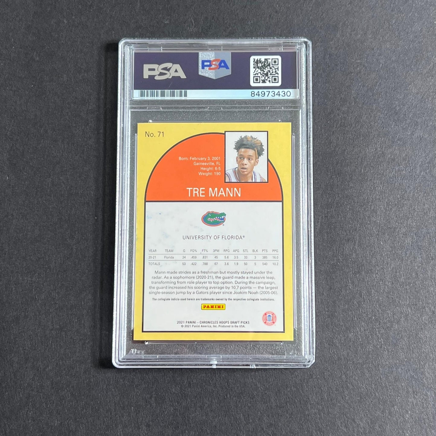 2021 Panini Hoops Draft Picks #71 Tre Mann Signed AUTO 10 PSA Slabbed Florida