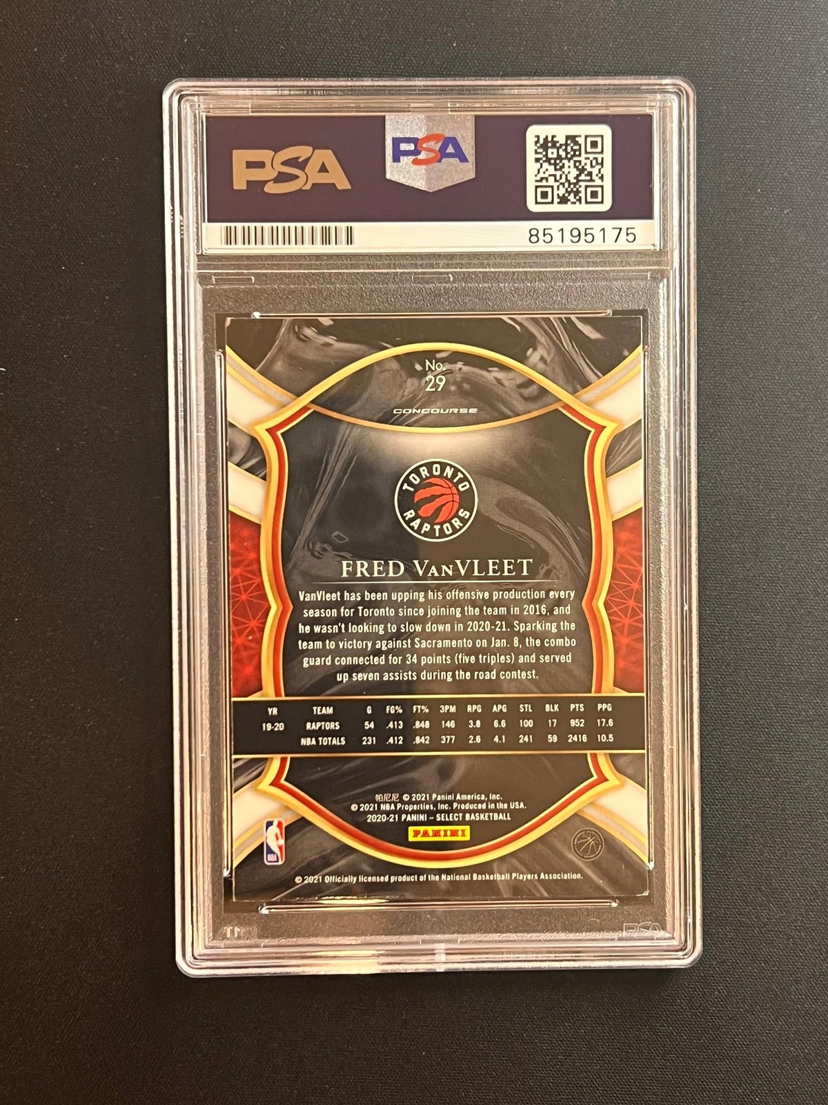 2020-21 Panini Select #29 Fred VanVleet Signed Card AUTO PSA Slabbed Raptors
