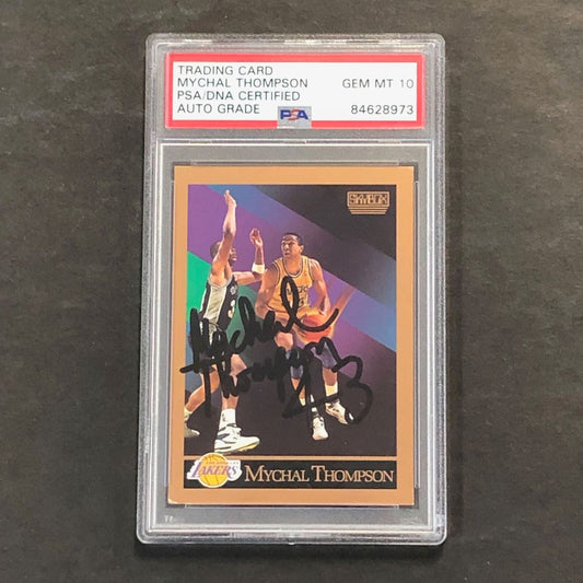 1990-91 Skybox #141 Mychal Thompson Signed Card AUTO GRADE 10 PSA Slabbed Lakers