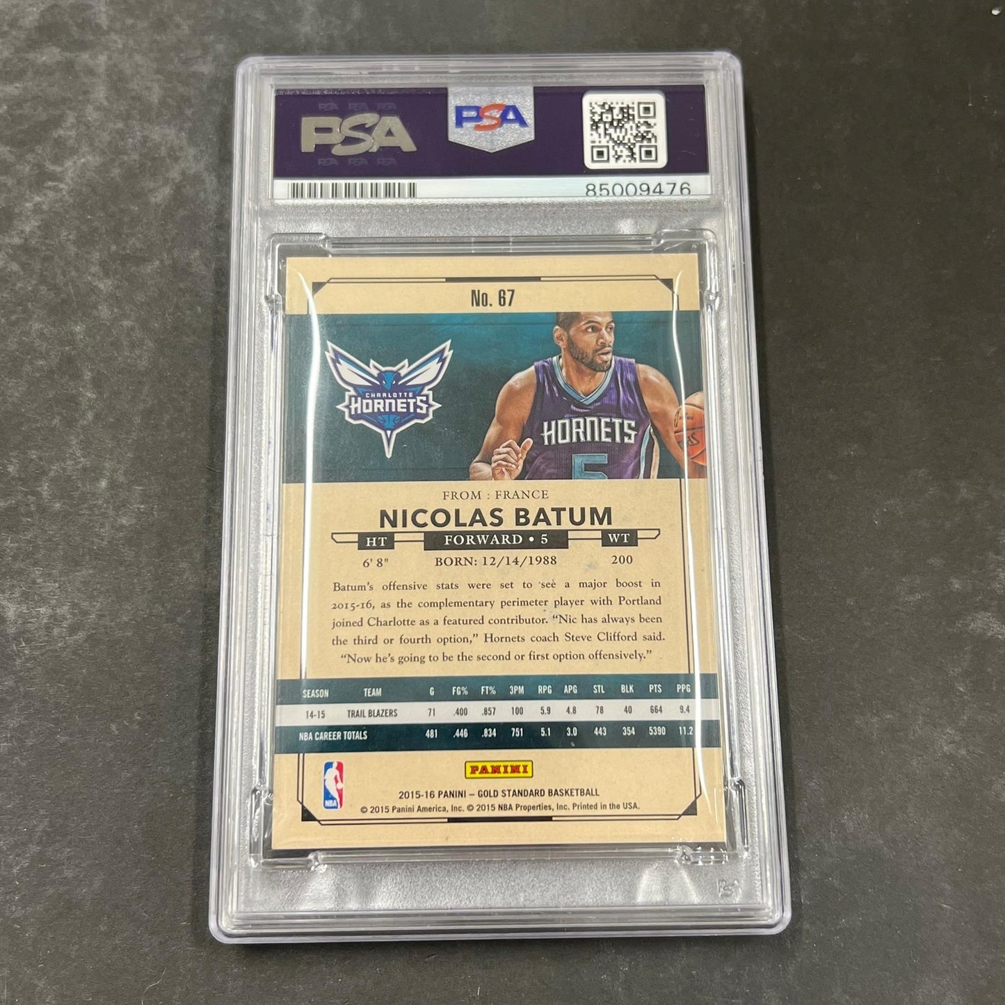 2015-16 Panini Gold Standard #67 Nicolas Batum Signed Card AUTO PSA Slabbed Horn