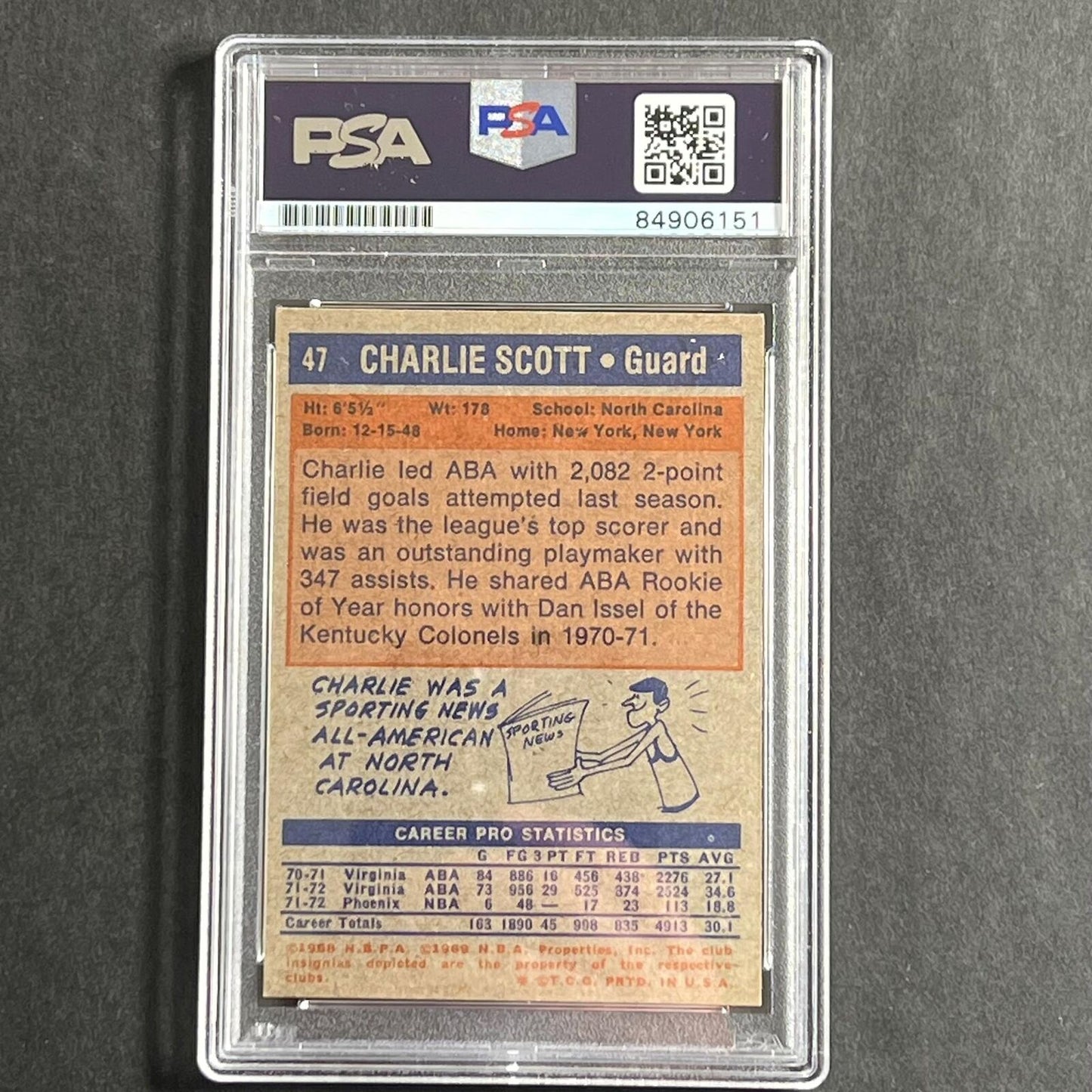 1972-73 Topps Basketball Card #47 Charlie Scott Signed AUTO 10 PSA Slabbed Suns