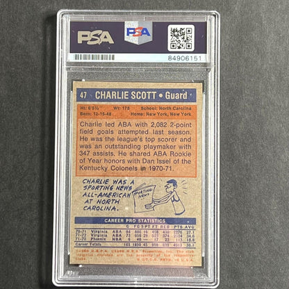 1972-73 Topps Basketball Card #47 Charlie Scott Signed AUTO 10 PSA Slabbed Suns