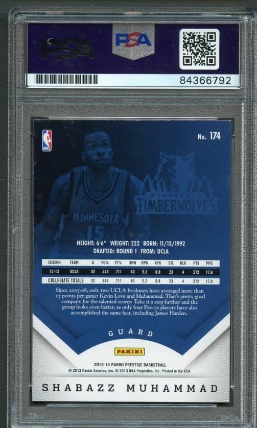 2013-14 Panini Prestige #174 Shabazz Muhammad Signed Rookie Card AUTO PSA Slabbe