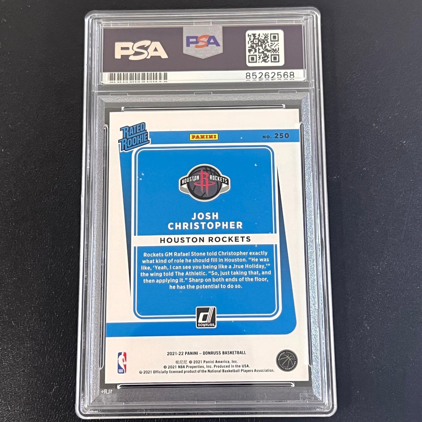 2021-22 Panini Donruss Rated Rookie #250 Josh Christopher Signed Card AUTO PSA S
