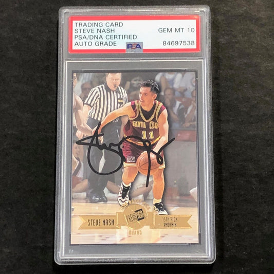 1996 PressPass #14 Steve Nash Signed Card AUTO 10 PSA Slabbed Suns Santa Clara R