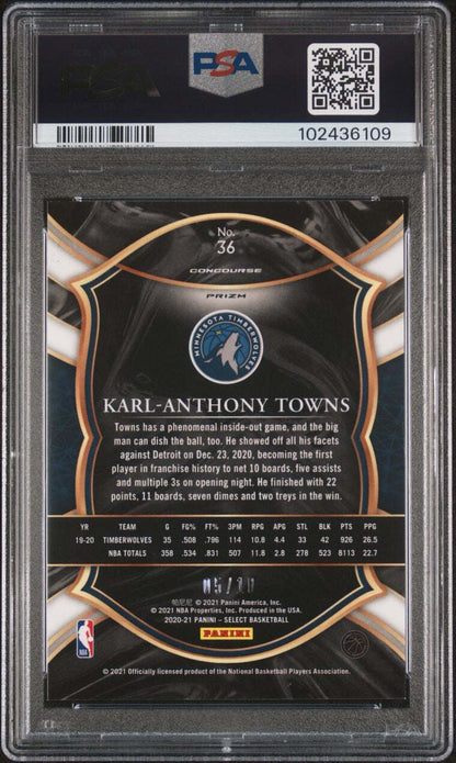 2020 Panini Select Pink Prizm #36 Karl-Anthony Towns PSA MT 9 Slabbed Timberwolv