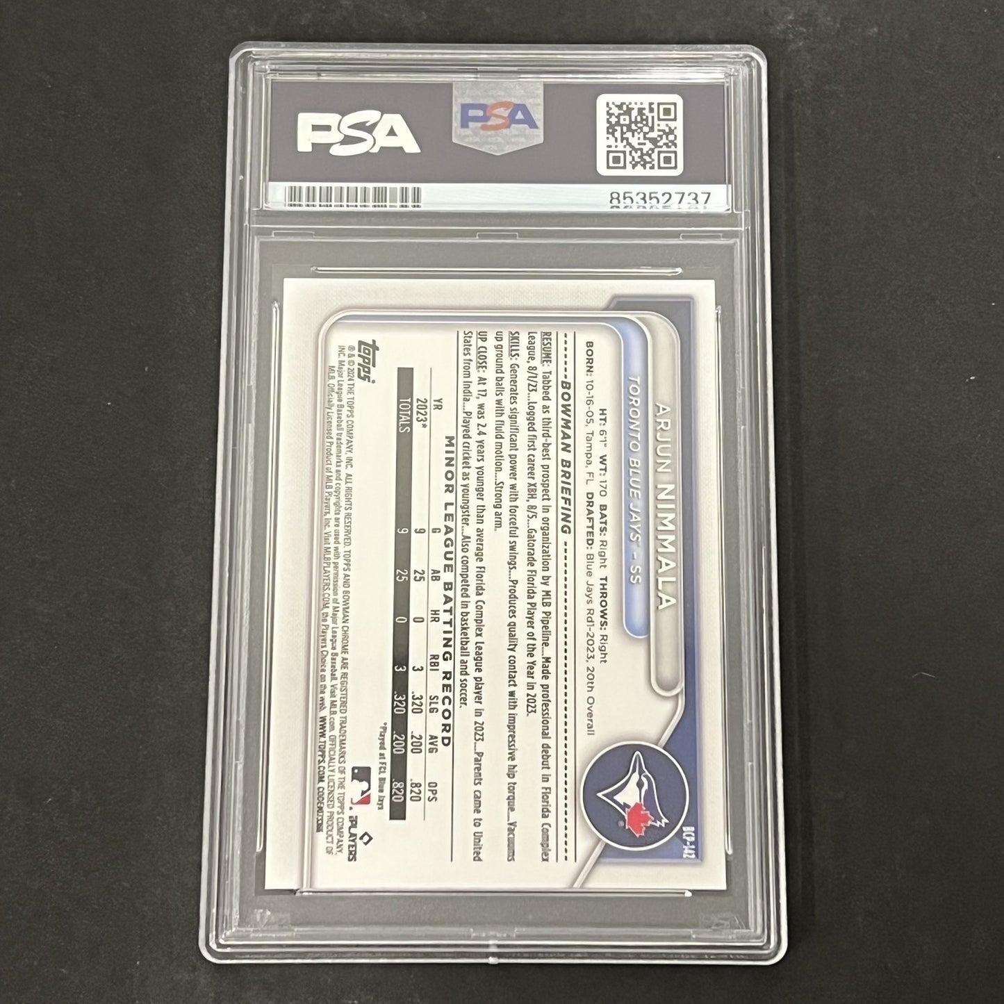 Bowman Chrome #BCP-142 Arjun Nimmala PSA