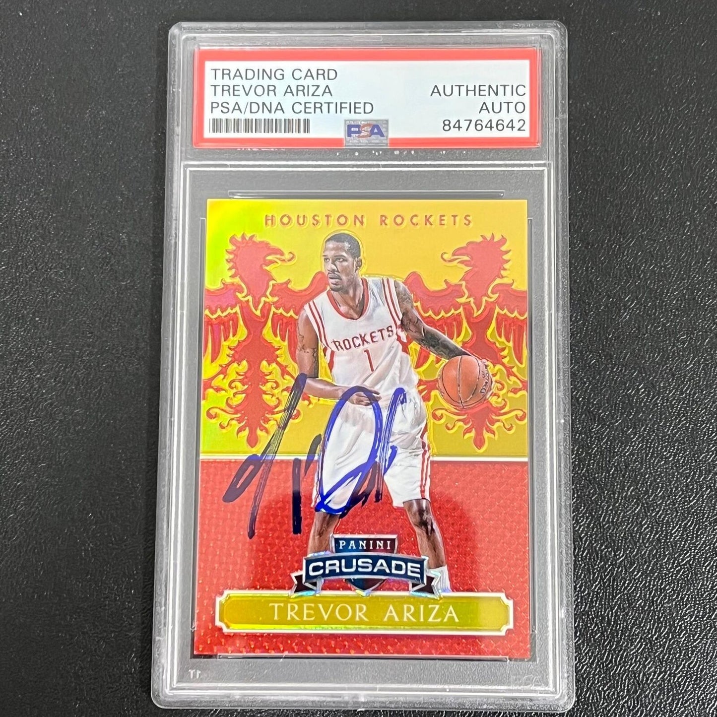 2014-15 Panini Crusade #74 Trevor Ariza Signed Card PSA 76/99 Slabbed Rockets