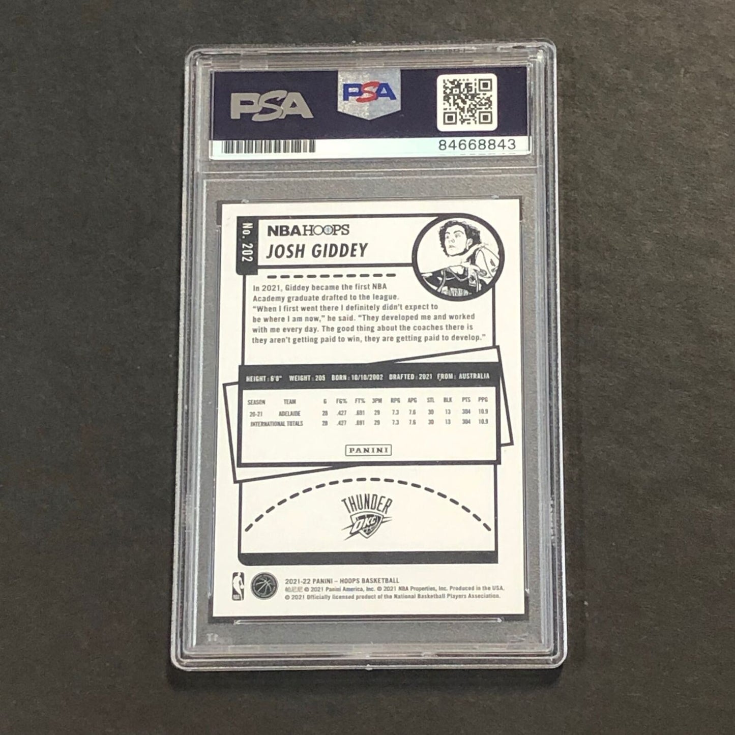 2021-22 NBA Hoops #202 Josh Giddey Signed Card AUTO PSA Slabbed RC Thunder