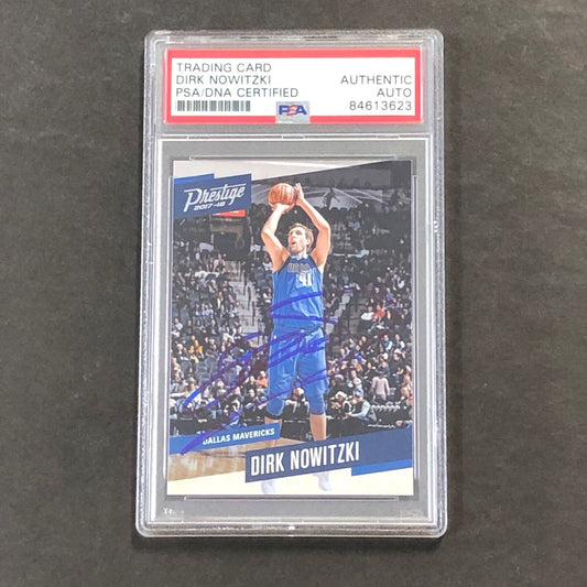 2017-18 Panini Prestige #76 Dirk Nowitzki Signed AUTO Card PSA/DNA Slabbed Autog