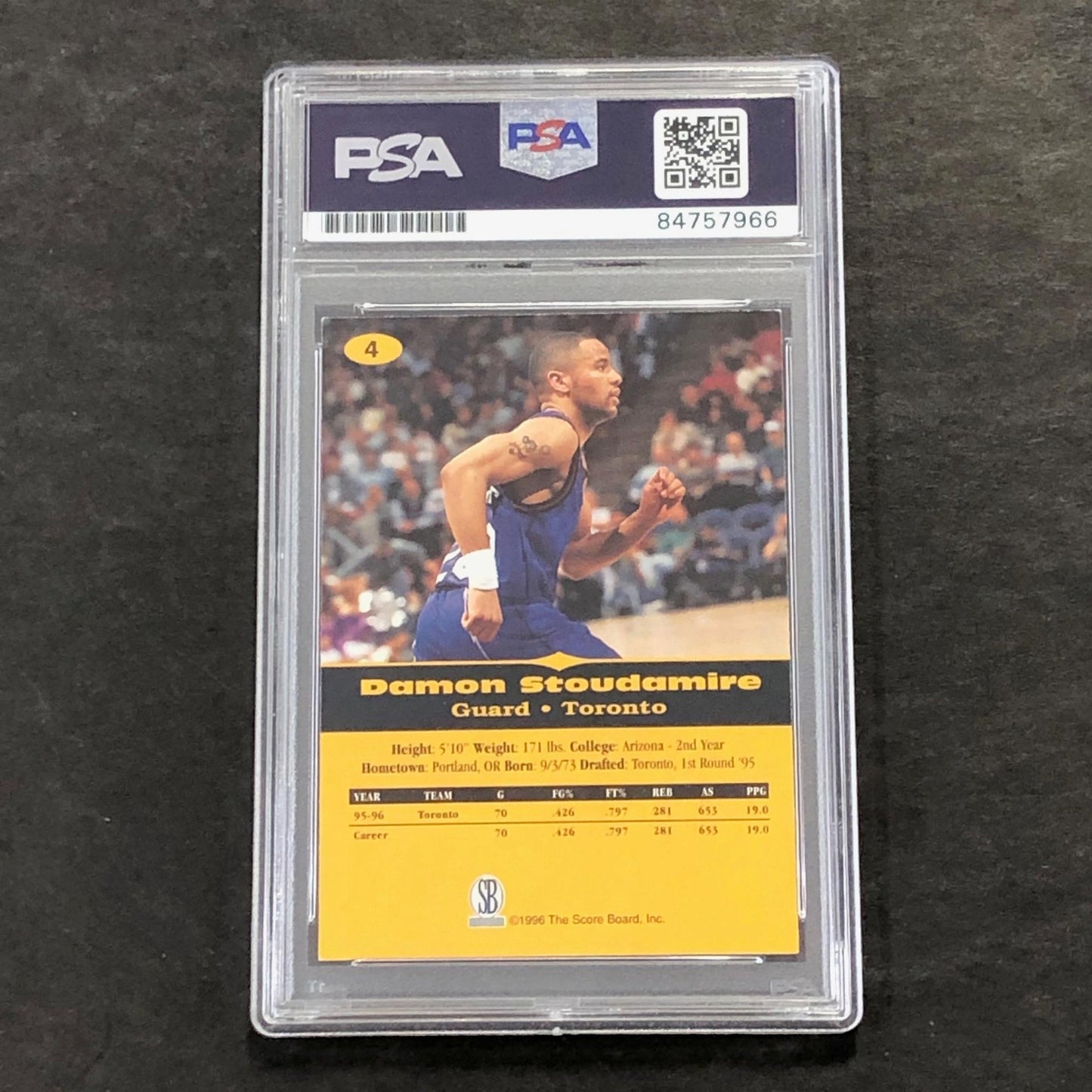 1996 Score Board All Sport #4 DAMON STOUDAMIRE Signed Card AUTO PSA Slabbed Rapt