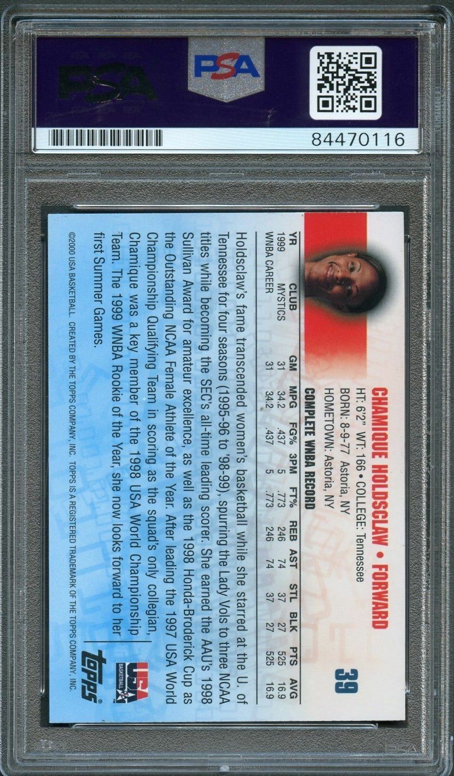 2000 Topps Team USA #39 Chamique Holdsclaw Signed Card AUTO PSA/DNA Slabbed