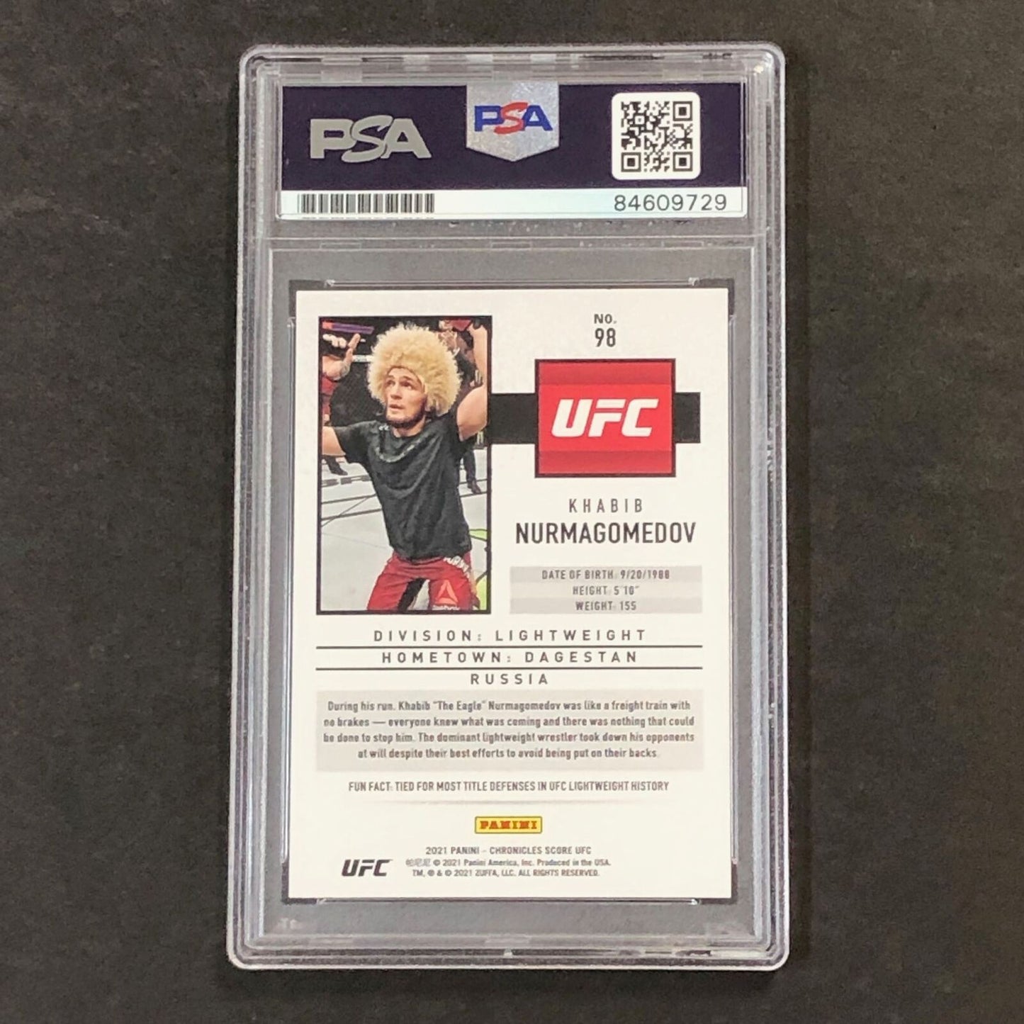 2021 Panini Score #98 Khabib Nurmagomedov Signed Card AUTO PSA Slabbed