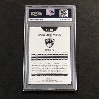 2018-19 NBA Hoops #138 Spencer Dinwiddie Signed Card AUTO 10 PSA Slabbed Nets