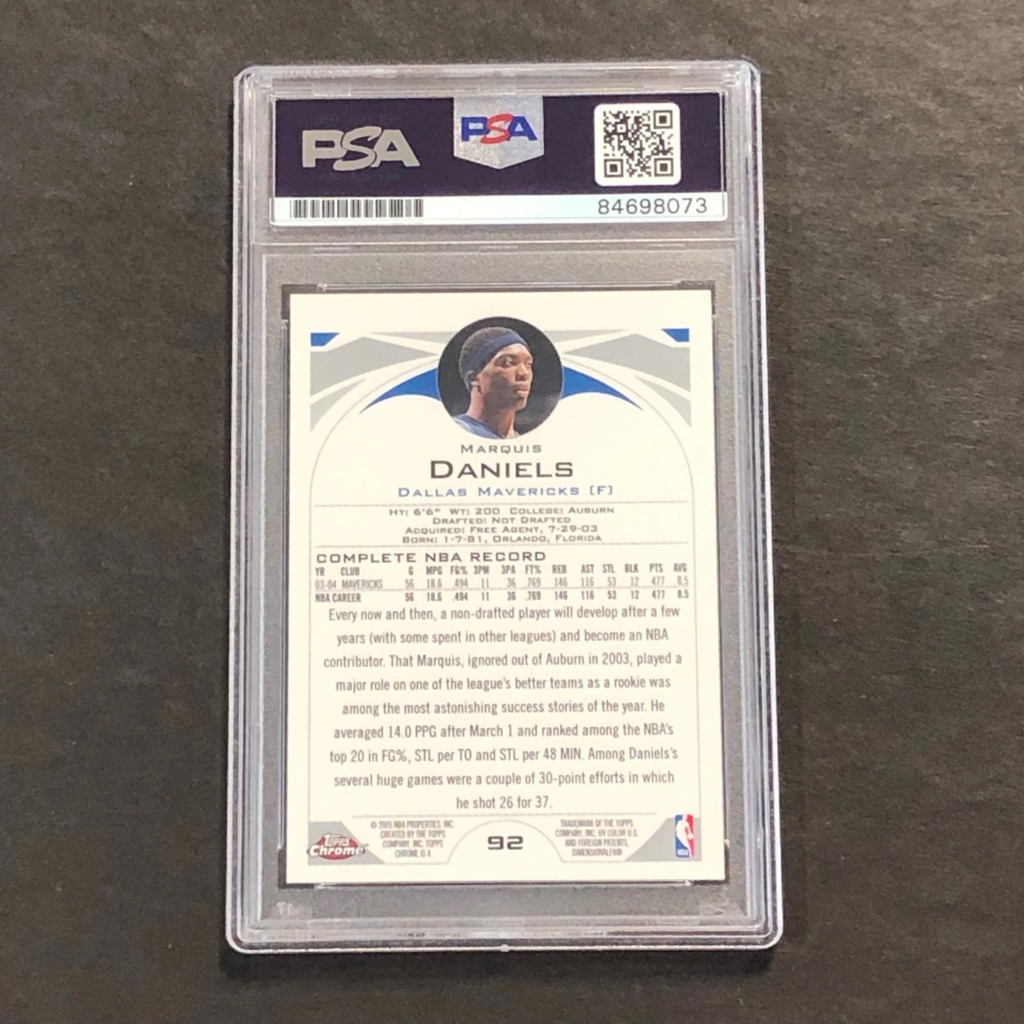 2004-05 Topps Chrome #92 Marquis Daniels Signed Card PSA Slabbed Mavericks