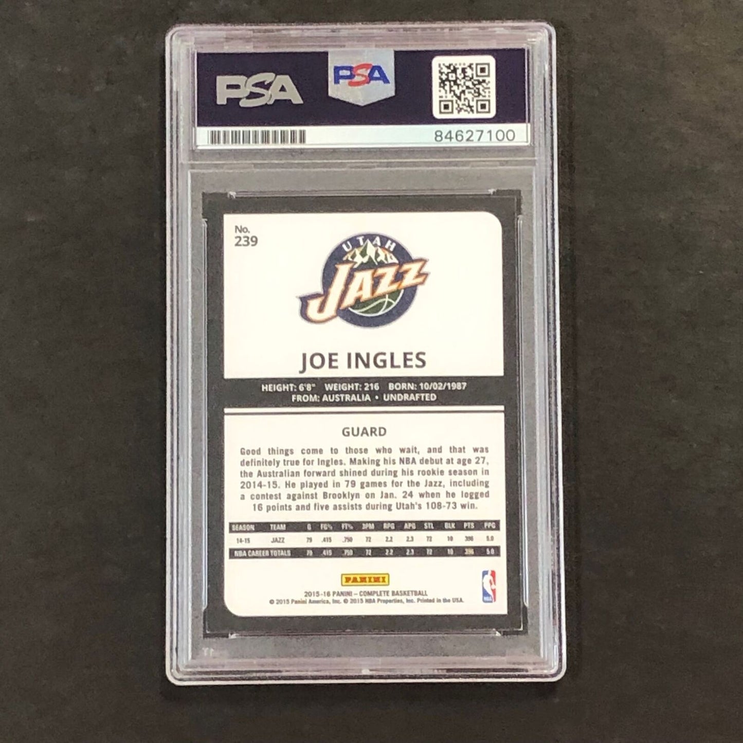 2015-16 PANINI Complete #239 Joe Ingles Signed Card AUTO 10 PSA Slabbed Jazz