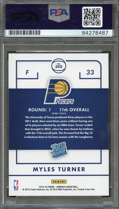2016 Donruss #202 Myles Turner Signed Card AUTO PSA Slabbed RC