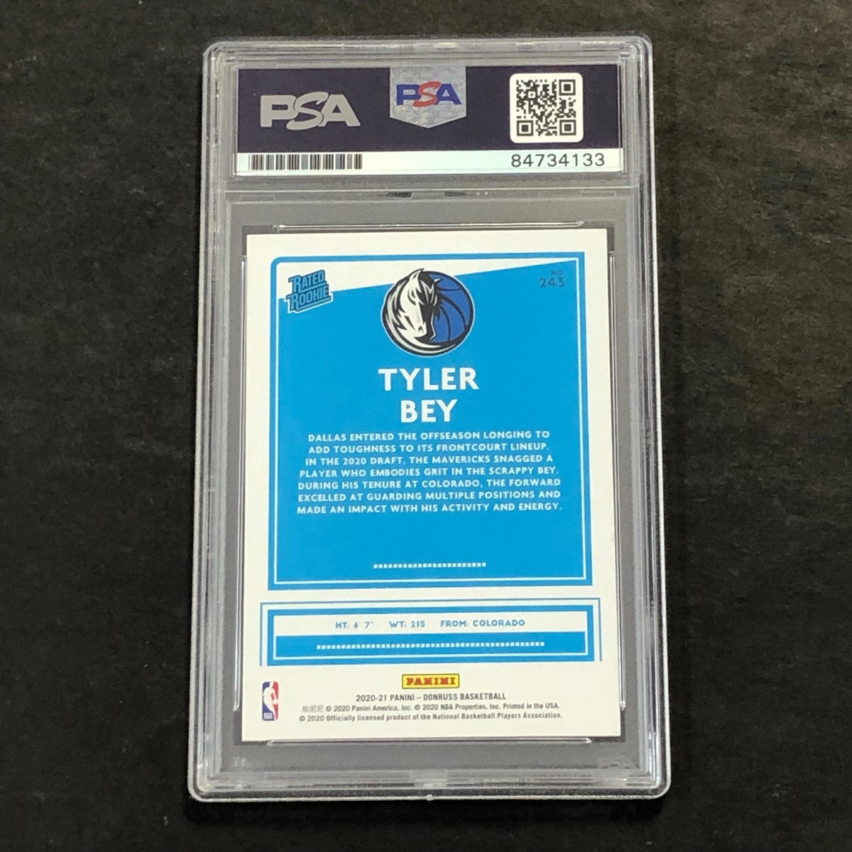 2020-21 Donruss Panini #243 Tyler Bey Card PSA AUTO GRADE 10 Slabbed Mavericks