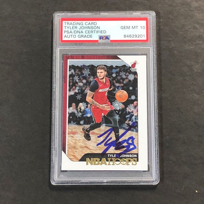 2018-19 NBA Hoops #217 Tyler Johnson Signed Card AUTO 10 PSA Slabbed Heat