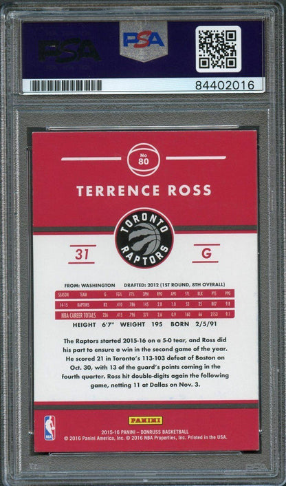 2015-16 Panini Donruss #80 Terrence Ross Signed Card AUTO PSA Slabbed Raptors