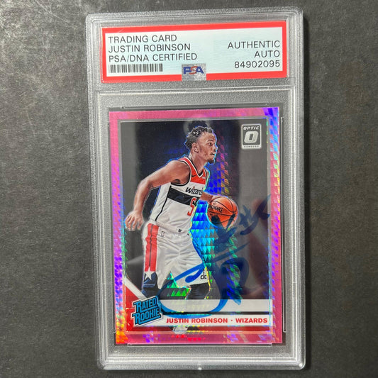 2019-20 OPTIC RATED ROOKIE #174 JUSTIN ROBINSON Signed Rookie Card AUTO PSA Slab