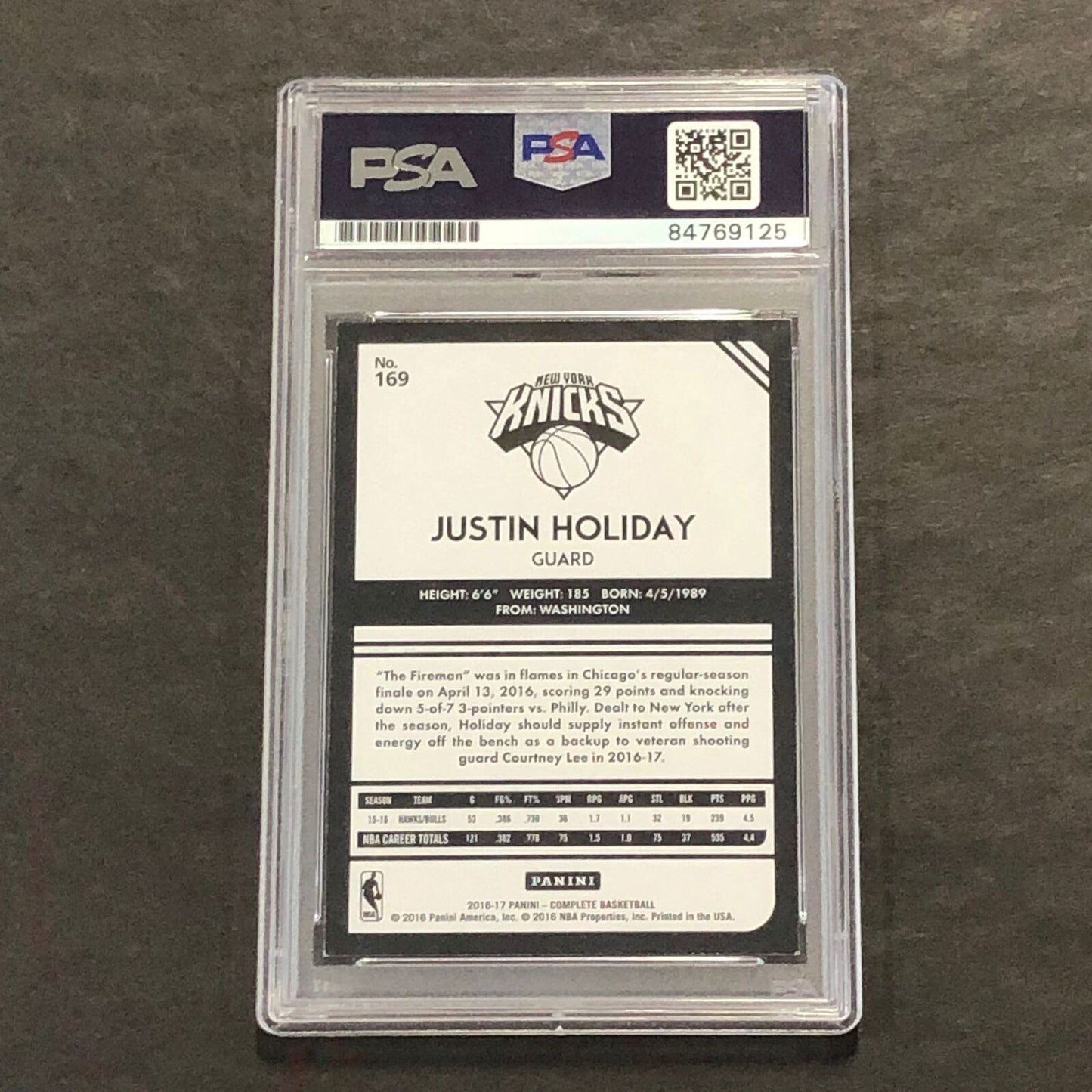 2016-17 Panini Complete #169 JUSTIN HOLIDAY Signed Card AUTO 10 PSA Slabbed Knic