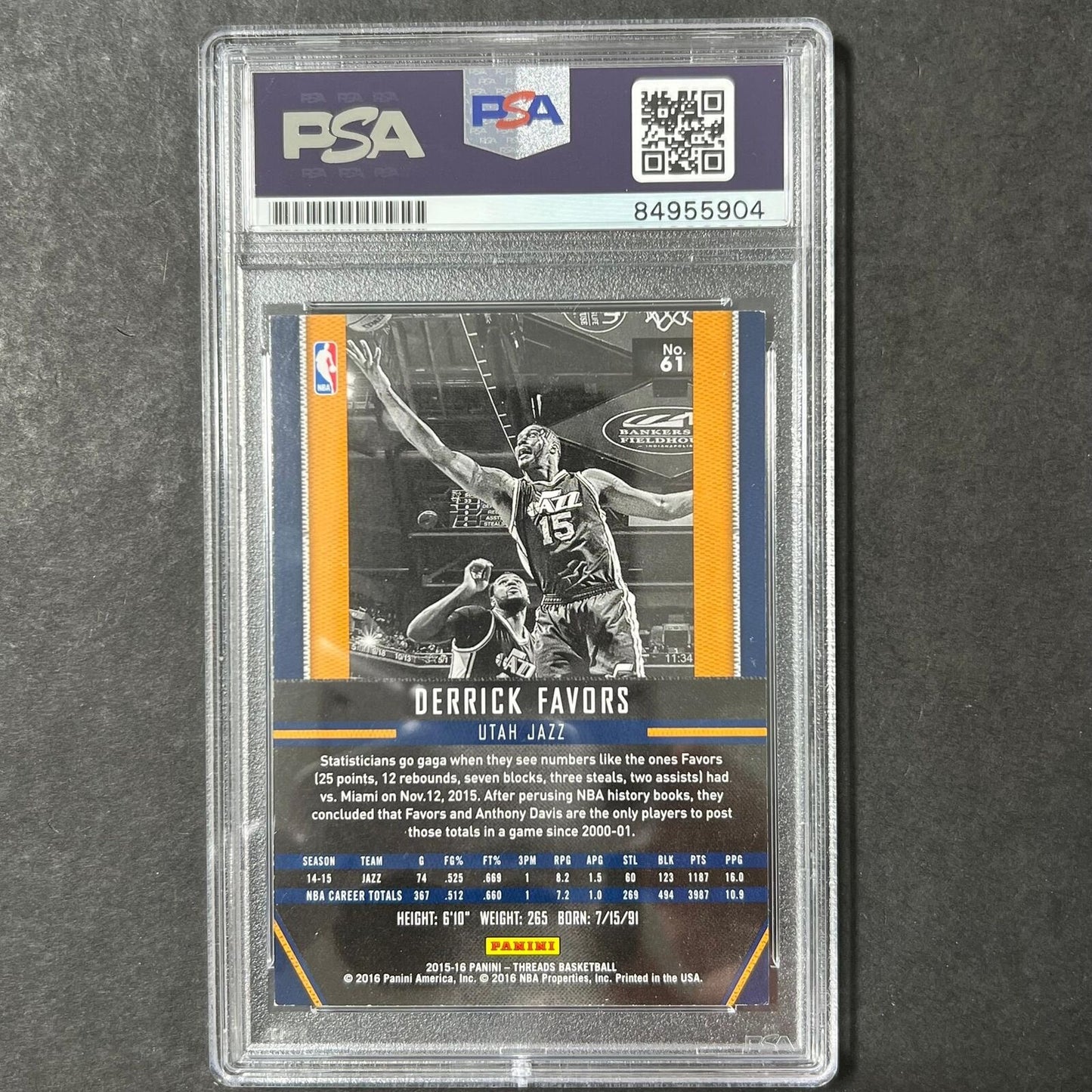 2015-16 Panini Threads #61 Derrick Favors Signed Card AUTO PSA Slabbed Jazz